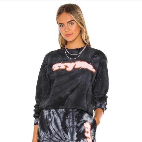 Sami Ryan Revolve Crewneck Sweatshirt Try Me Black Tie Dye NEW. - Picture 3 of 8